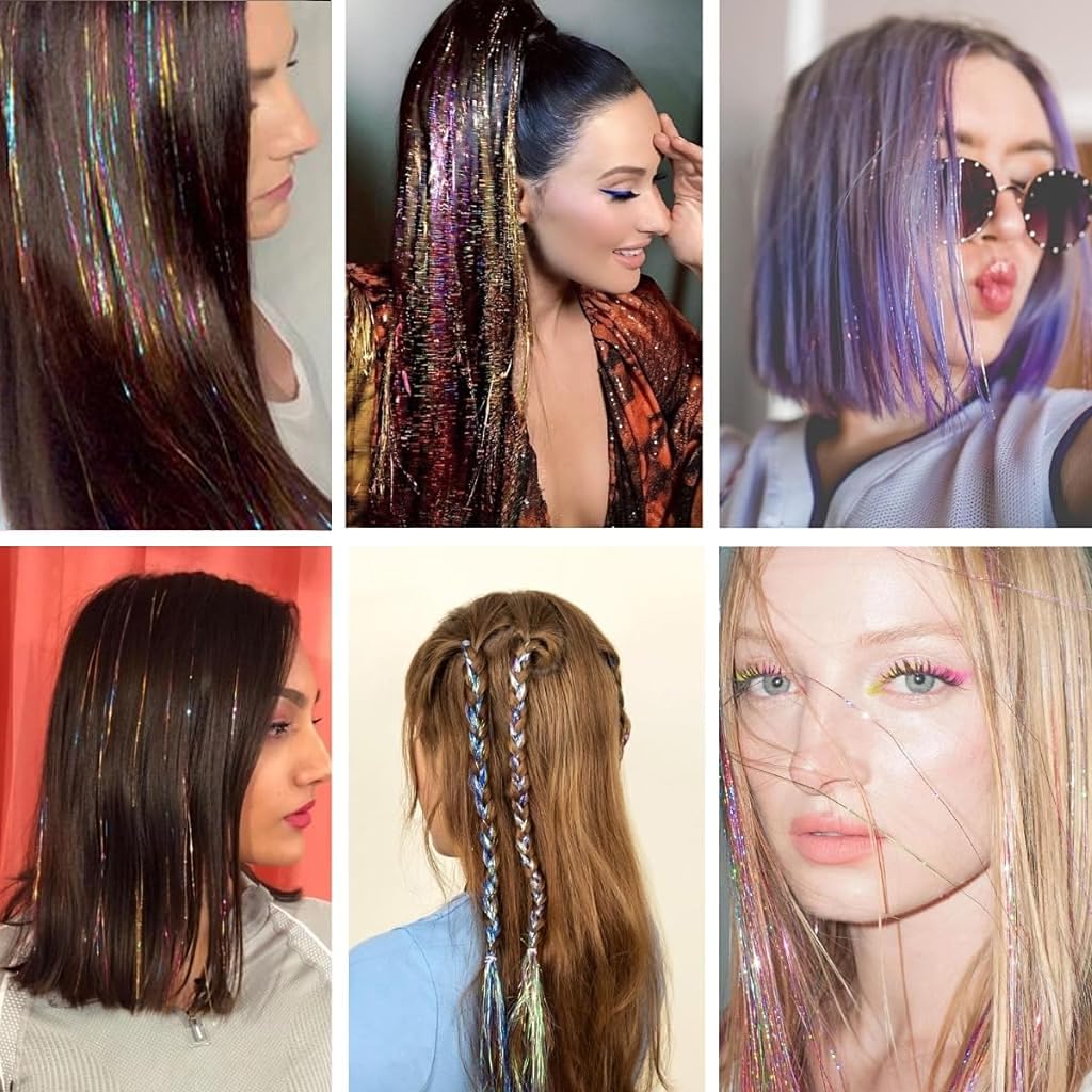 MAYCREATE 6pcs Hair Tinsel Hair Extensions for Women Girls, Glitter 20'' Clip-in Fairy Hair Tinsels Highlight Sparkling Tinsel Clips for Party, Festival (Colorful) MAYCREATE 6pcs Hair Tinsel Hair Extensions for Women Girls, Glitter 20'' Clip-in Fairy Hair Tinsels Highlight Sparkling Tinsel Clips for Party, Festival (Colorful)